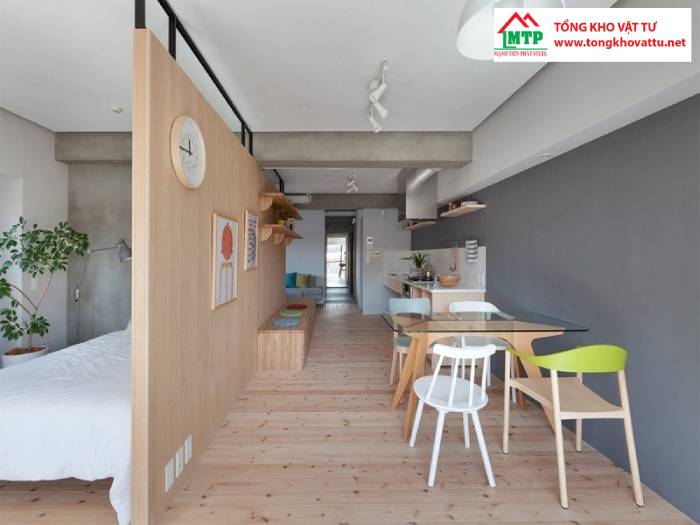 Vách ngăn bằng tấm xi măng bo 6mm sau khi hoàn thiện
