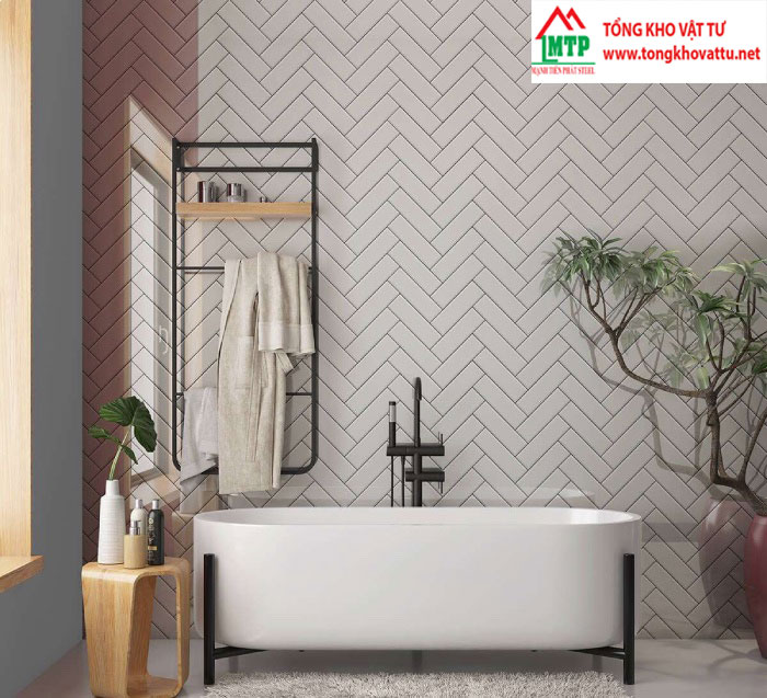 Ốp tấm xi măng kiểu xương cá với mẫu vân trơn