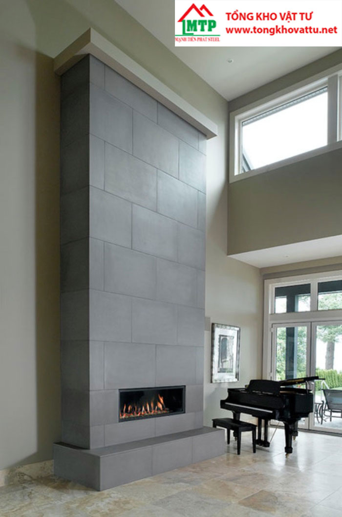 Ốp tường kiểu sole ½ với tấm xi măng trơn