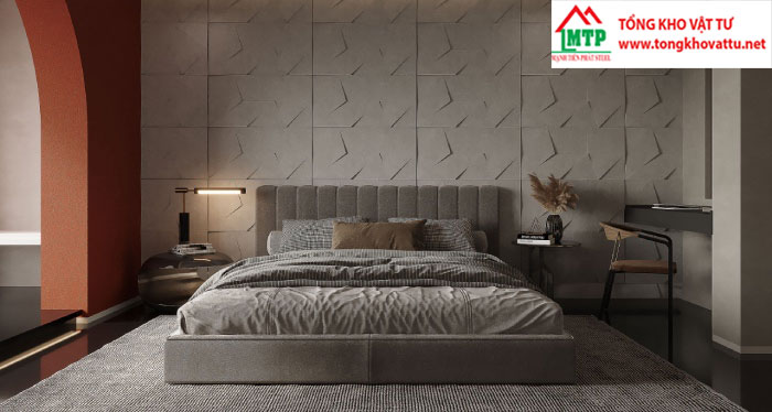 Tấm xi măng 3D sử dụng ốp tường trong phòng ngủ