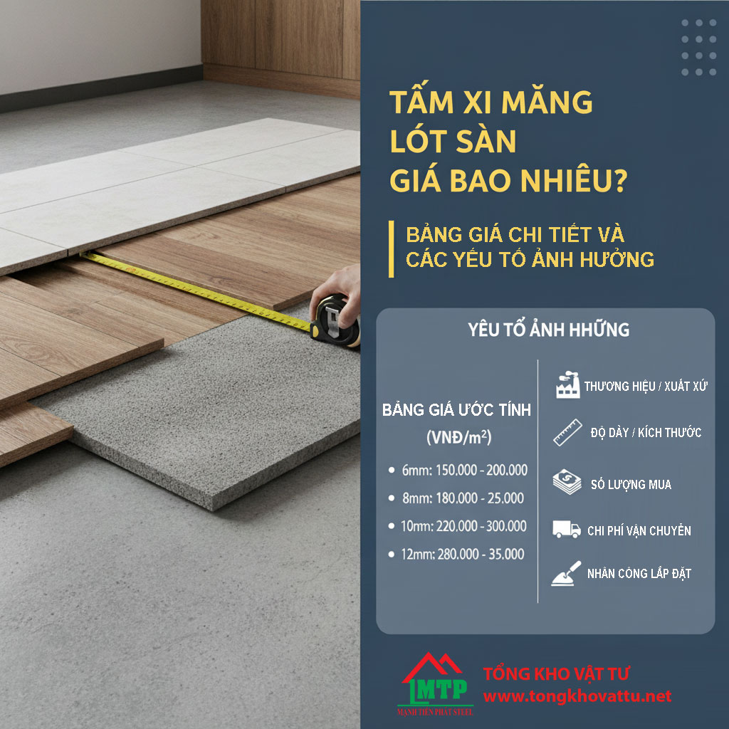 Tấm Xi Măng Lót Sàn Giá Bao Nhiêu? Bảng Giá Chi Tiết Và Các Yếu Tố Ảnh Hưởng